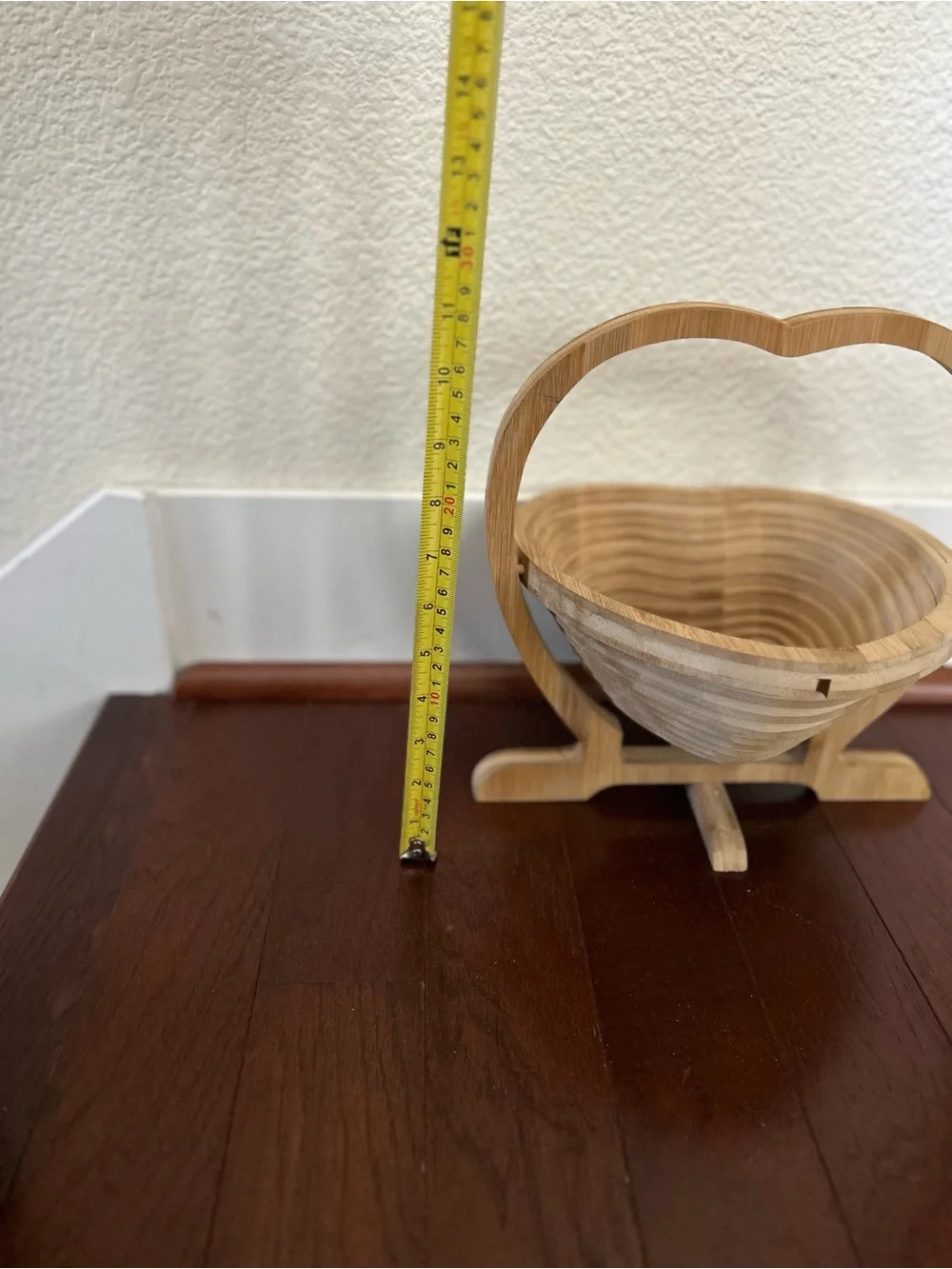OH! Nuts Heart Shaped Collapsible Wooden Basket Tray Trivet Bamboo